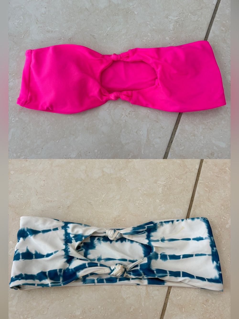SHEIN Hot Pink & Blue Tie-Dye Bandeau Bikini Tops